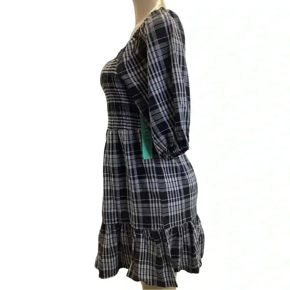 J Gee Size Large Petite Smocked Checkered Dress 3/4 Sleeve. New With Tags - Picture 4 of 8